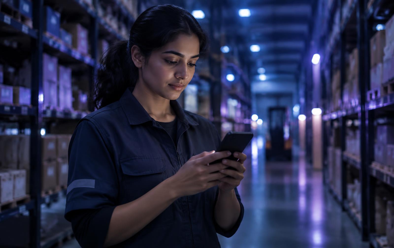 Frontline worker using SkillGo on a phone